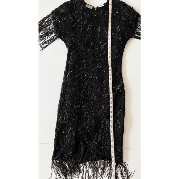 Stenay Silk Vintage Dress 10 Black Sequin Beaded 80’s Whimsigoth Black Romantic - Picture 5 of 9